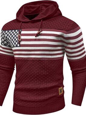 Men's American Flag Knit Hoodie - Patriotic Pullover